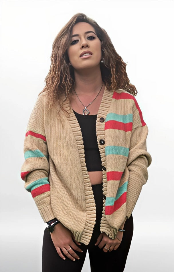 Elafonisi Cardigan - Tricolor Stripes.
