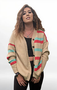 Elafonisi Cardigan - Tricolor Stripes.